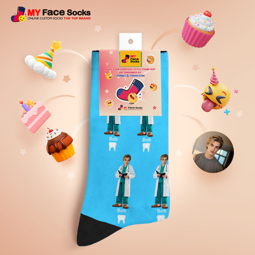 Personalized Dentist-Themed Gift with Your Photo Custom Face Socks for Dental Lovers, Anniversary