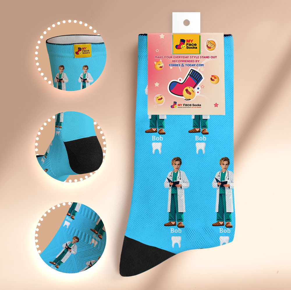 Personalized Dentist-Themed Gift with Your Photo Custom Face Socks for Dental Lovers, Anniversary