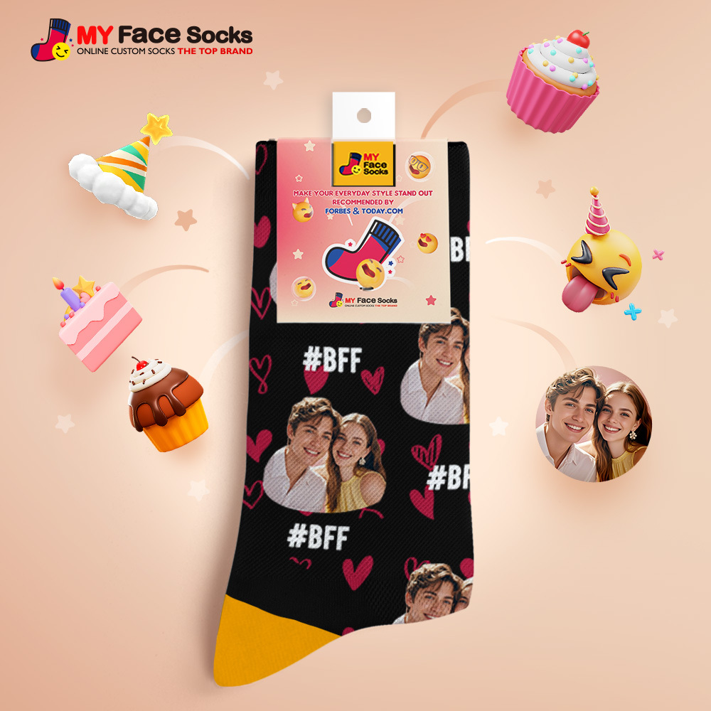 Custom Face Socks #BFF Add Multiple Photos Gift for Besties Personalized Face Socks