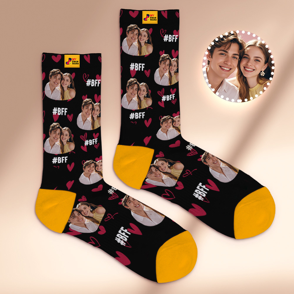 Custom Face Socks #BFF Add Multiple Photos Gift for Besties Personalized Face Socks