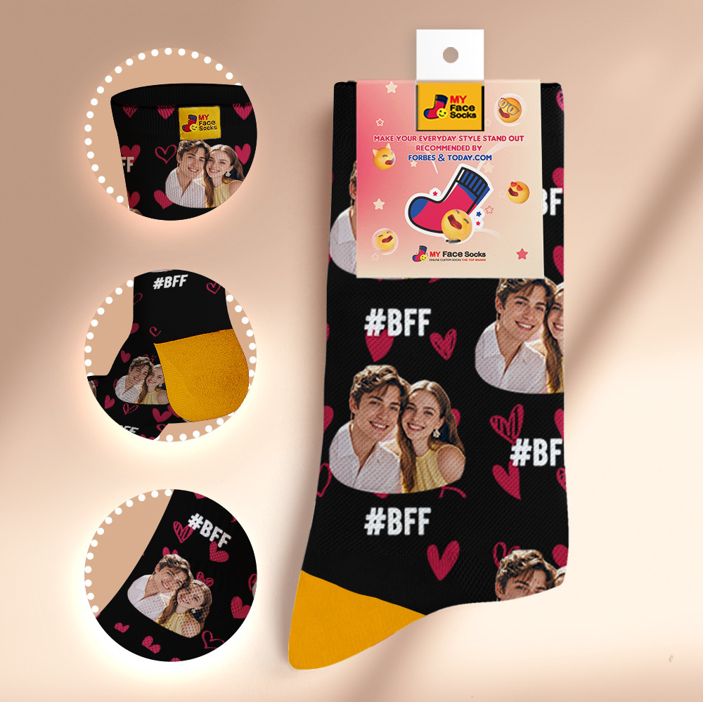 Custom Face Socks #BFF Add Multiple Photos Gift for Besties Personalized Face Socks
