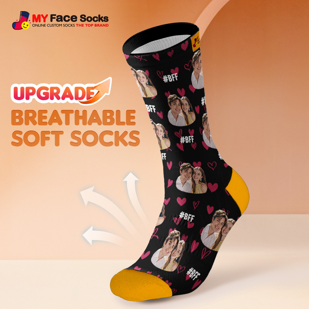 Custom Face Socks #BFF Add Multiple Photos Gift for Besties Personalized Face Socks