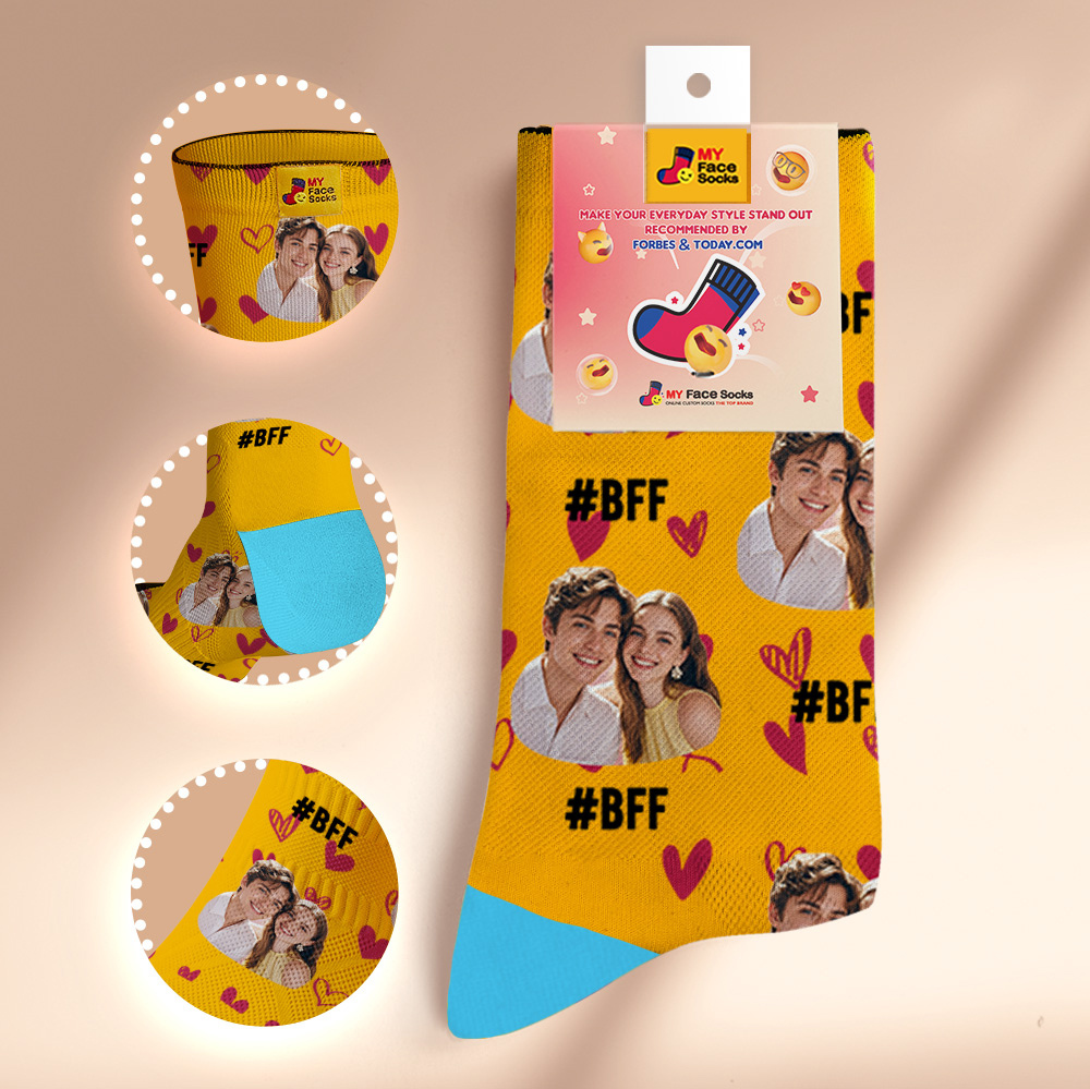 Custom Face Socks #BFF Add Multiple Photos Gift for Besties Personalized Face Socks