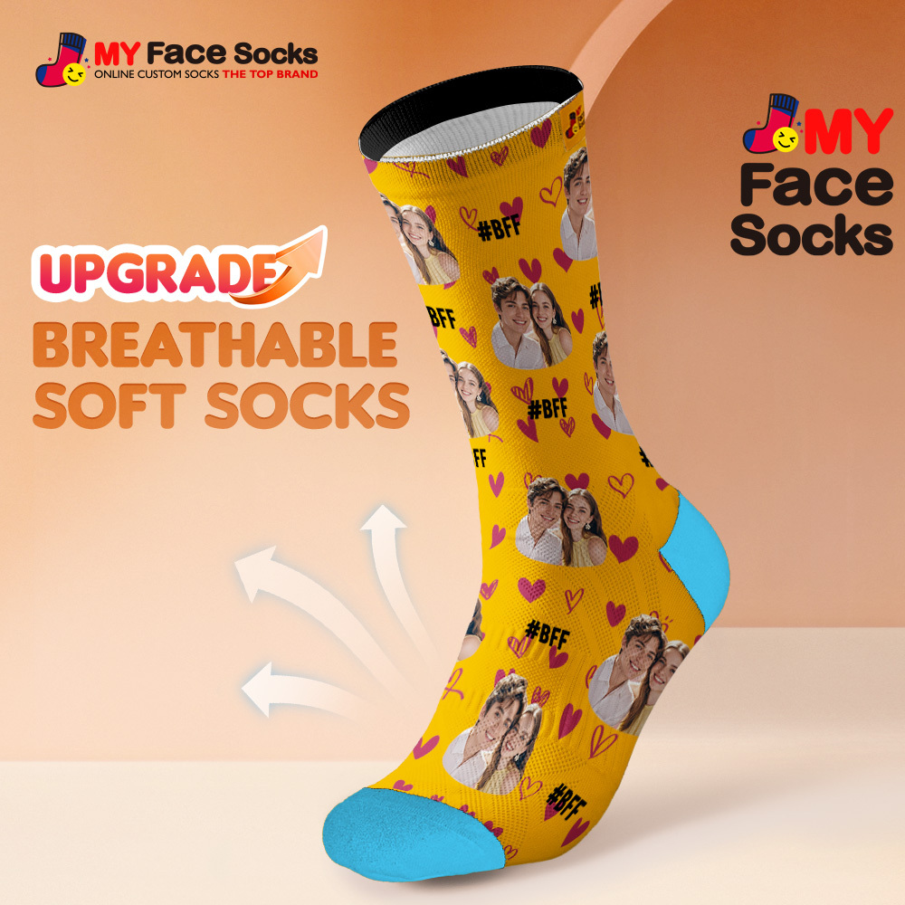 Custom Face Socks #BFF Add Multiple Photos Gift for Besties Personalized Face Socks