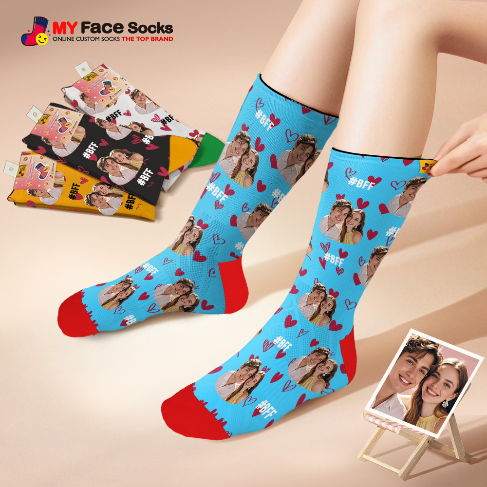 Custom Face Socks #BFF Add Multiple Photos Gift for Besties Personalized Face Socks