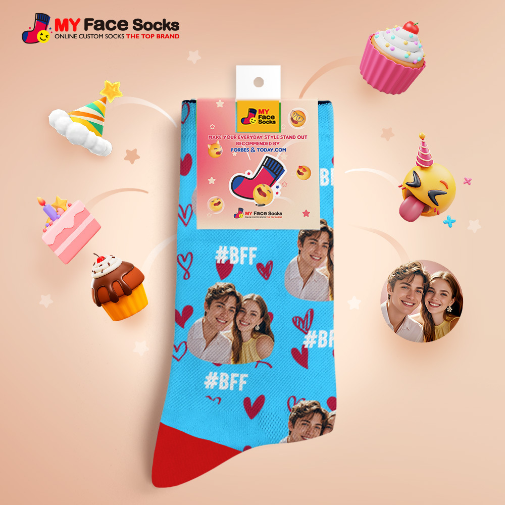 Custom Face Socks #BFF Add Multiple Photos Gift for Besties Personalized Face Socks