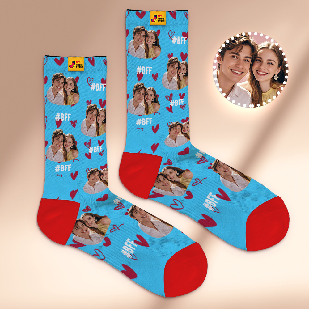 Custom Face Socks #BFF Add Multiple Photos Gift for Besties Personalized Face Socks