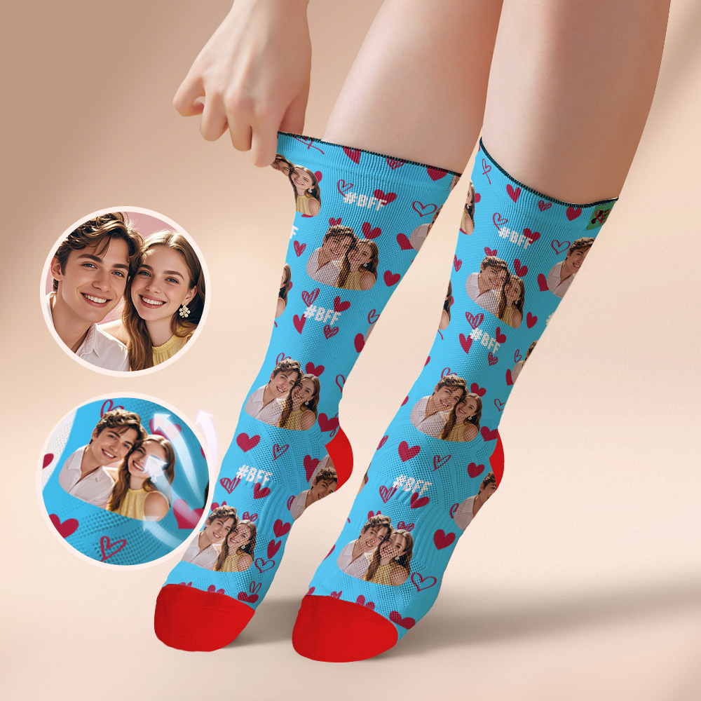 Custom Face Socks #BFF Add Multiple Photos Gift for Besties Personalized Face Socks