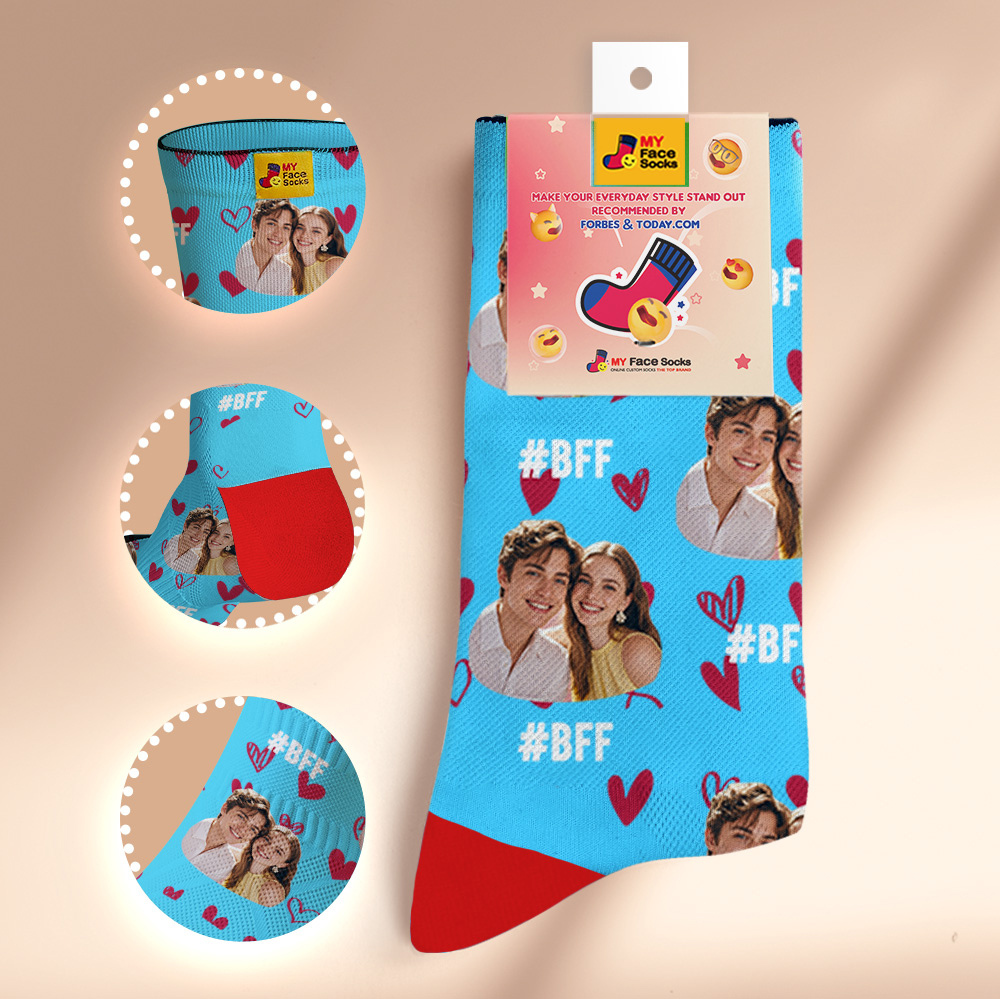 Custom Face Socks #BFF Add Multiple Photos Gift for Besties Personalized Face Socks