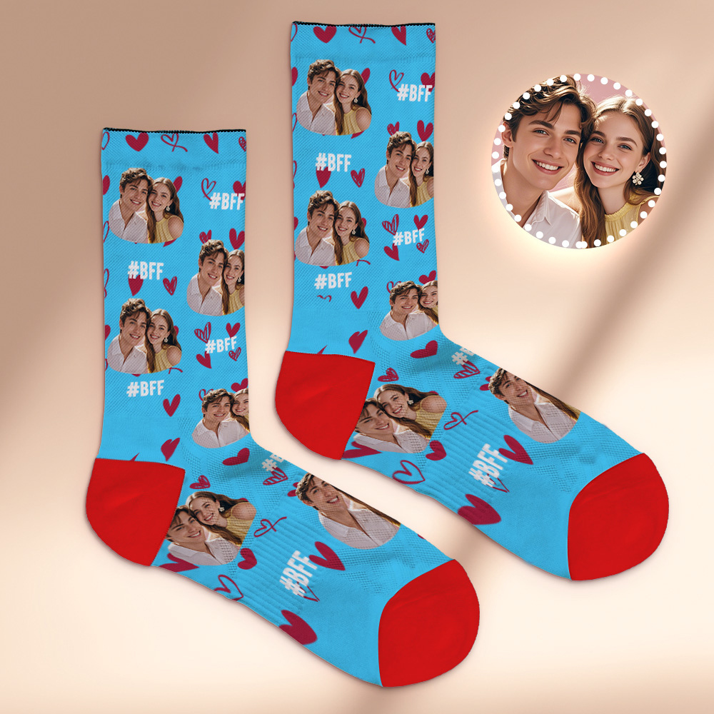 Custom Face Socks #BFF Add Multiple Photos Gift for Besties Personalized Face Socks