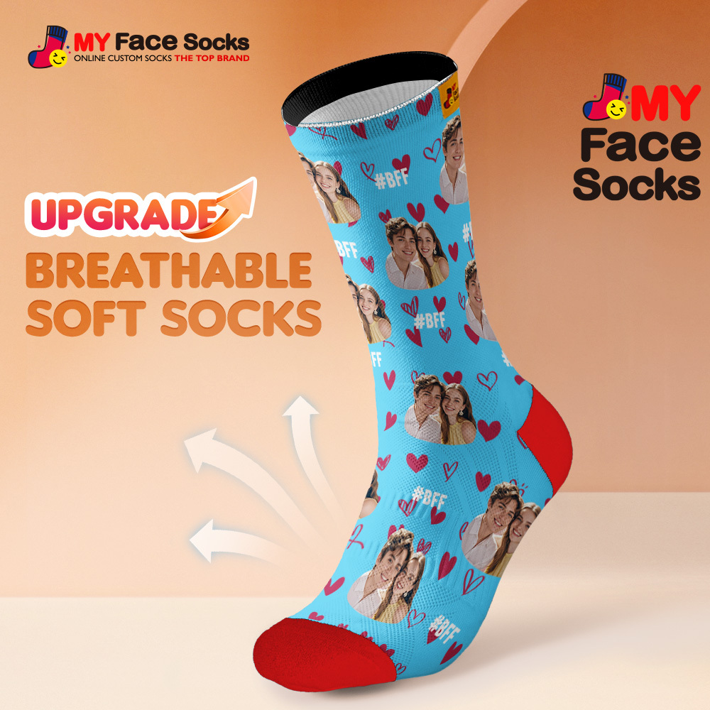 Custom Face Socks #BFF Add Multiple Photos Gift for Besties Personalized Face Socks
