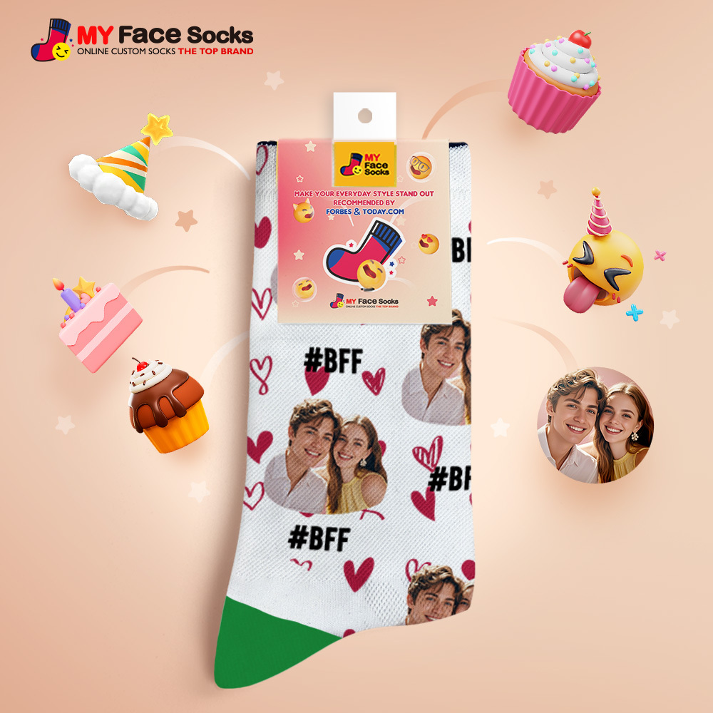Custom Face Socks #BFF Add Multiple Photos Gift for Besties Personalized Face Socks