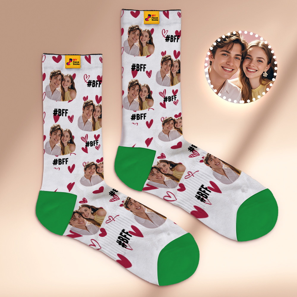 Custom Face Socks #BFF Add Multiple Photos Gift for Besties Personalized Face Socks