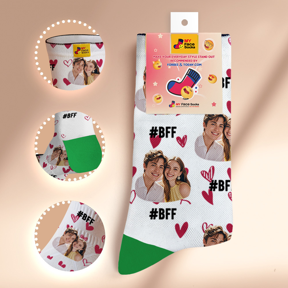 Custom Face Socks #BFF Add Multiple Photos Gift for Besties Personalized Face Socks