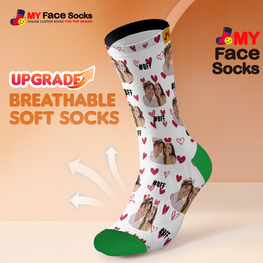 Custom Face Socks #BFF Add Multiple Photos Gift for Besties Personalized Face Socks