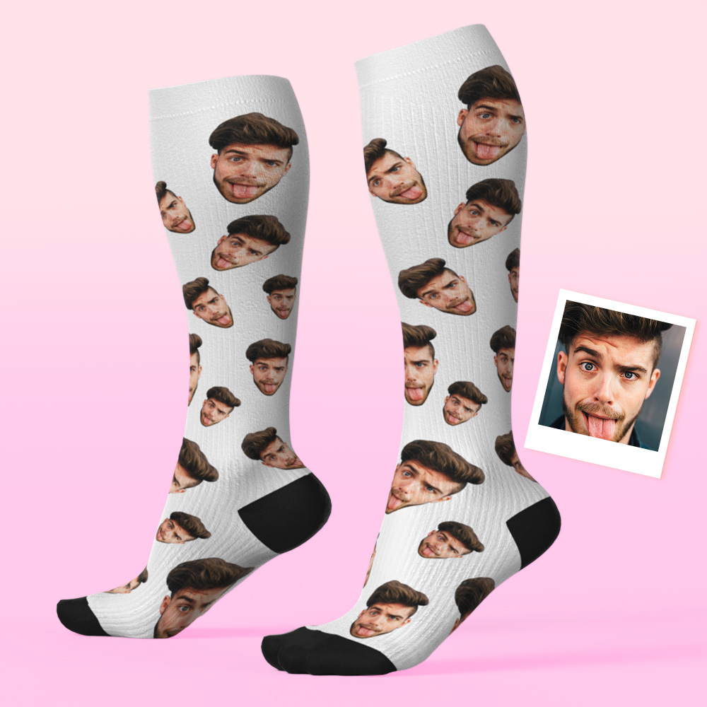 Custom Face Compression Socks Personalized Knee-High Socks with Photo Gift for Him Her