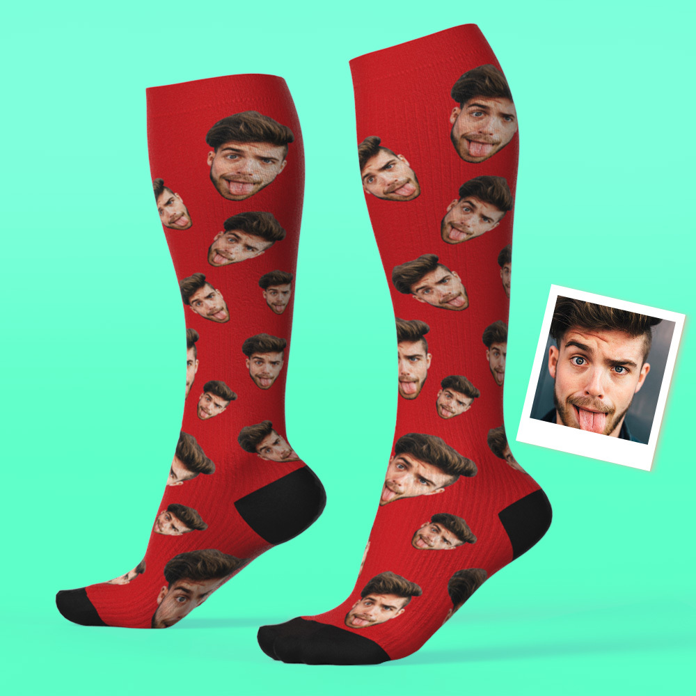 Custom Face Compression Socks Personalized Knee-High Socks with Photo Gift for Him Her