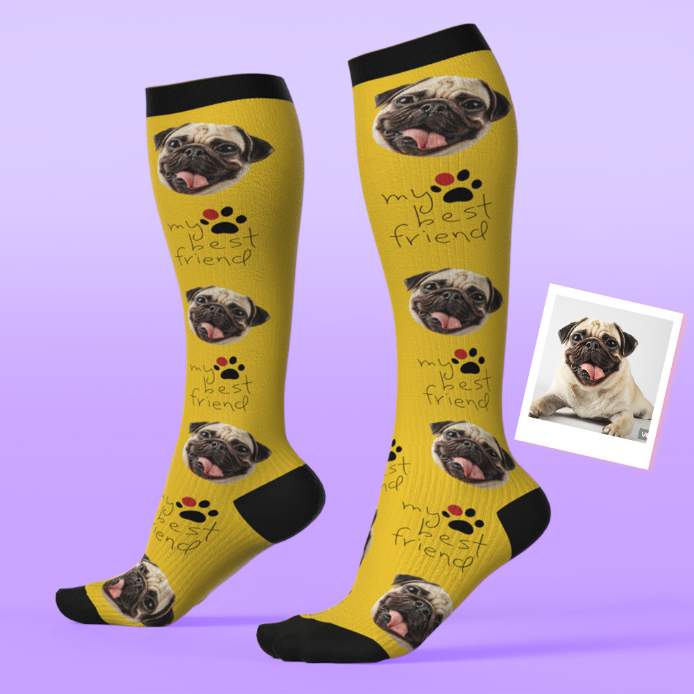 Custom Face Compression Socks Personalized Knee-High Socks with Photo Gift for Him Her