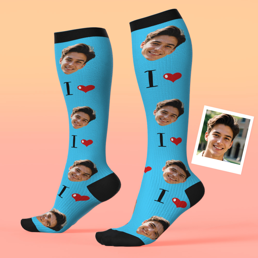 Custom Face Compression Socks Personalized Knee-High Socks with Photo Gift for Him Her