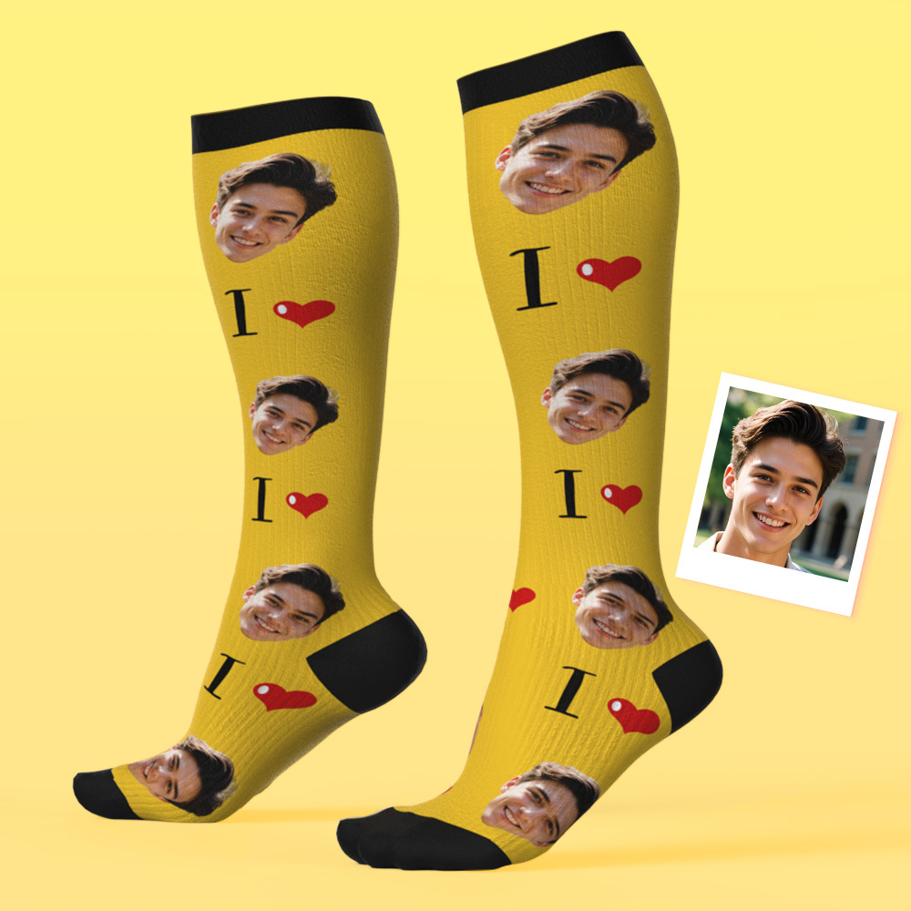 Custom Face Compression Socks Personalized Knee-High Socks with Photo Gift for Him Her