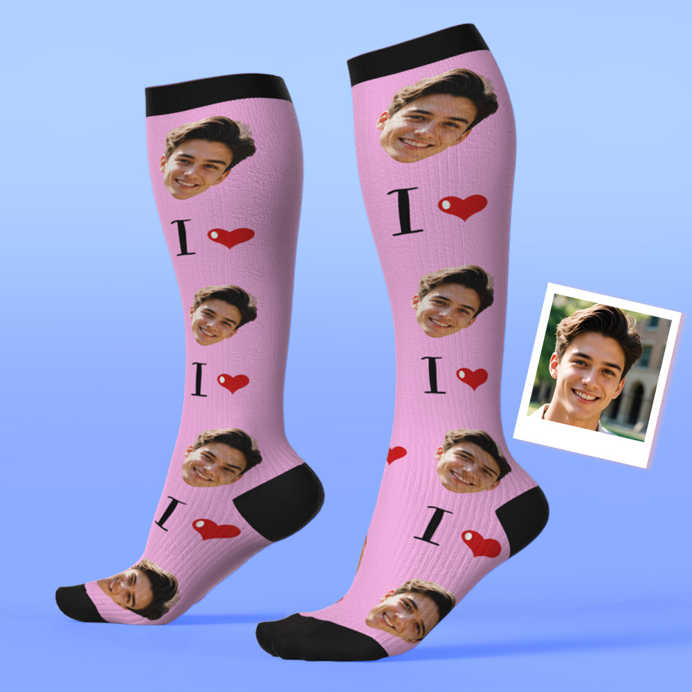Custom Face Compression Socks Personalized Knee-High Socks with Photo Gift for Him Her
