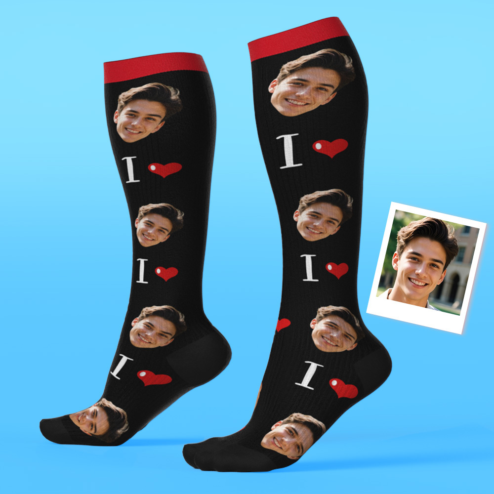 Custom Face Compression Socks Personalized Knee-High Socks with Photo Gift for Him Her