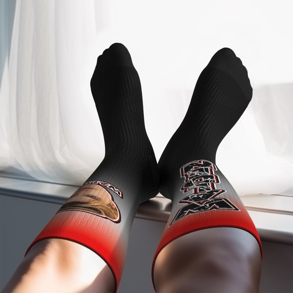 Custom Athletic Knee High Socks Gradient Blue And Black Gradient High Socks Personalized Compression Socks Face and Text Knee High Socks - MyFaceSocks