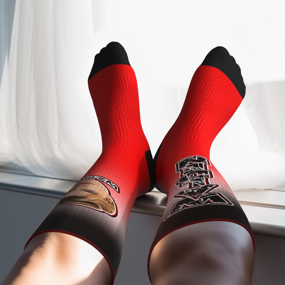 Custom Athletic Knee High Socks Gradient Blue And Black Gradient High Socks Personalized Compression Socks Face and Text Knee High Socks - MyFaceSocks