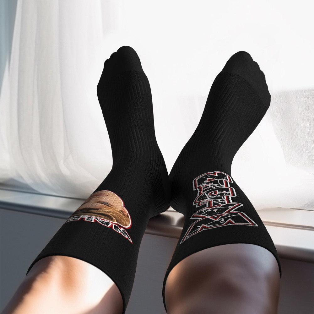 Custom Athletic Knee High Socks Blue High Socks Personalized Compression Socks Face and Text Knee High Socks - MyFaceSocks