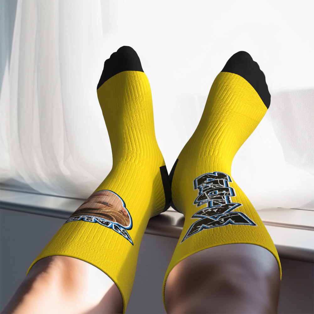 Custom Athletic Knee High Socks Blue High Socks Personalized Compression Socks Face and Text Knee High Socks - MyFaceSocks