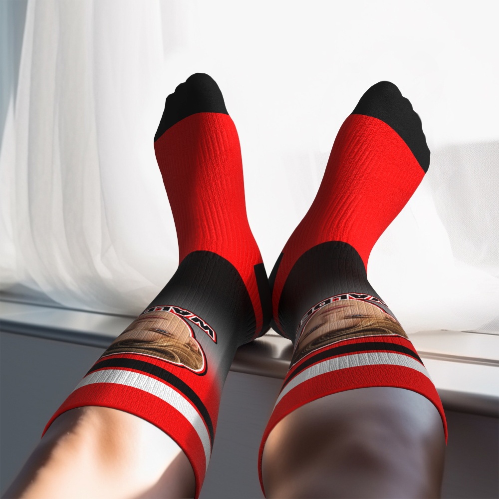 Personalized Athletic Knee High Socks Red Sport High Socks Personalized Compression Socks Face and Text Knee High Socks - MyFaceSocks
