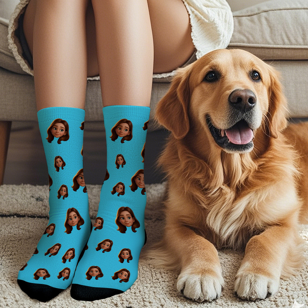Custom Cartoon Face Socks Photos Gift for Couple Personalized Face Socks Cute Cartoon Gift
