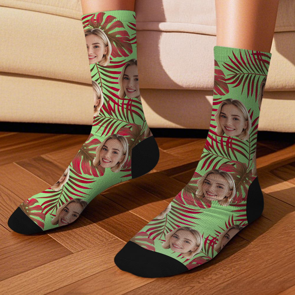 Personalized Face Socks with Photos Custom Hawaii Style Socks for Couples Funny Gift Idea