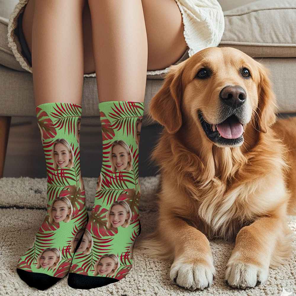 Personalized Face Socks with Photos Custom Hawaii Style Socks for Couples Funny Gift Idea