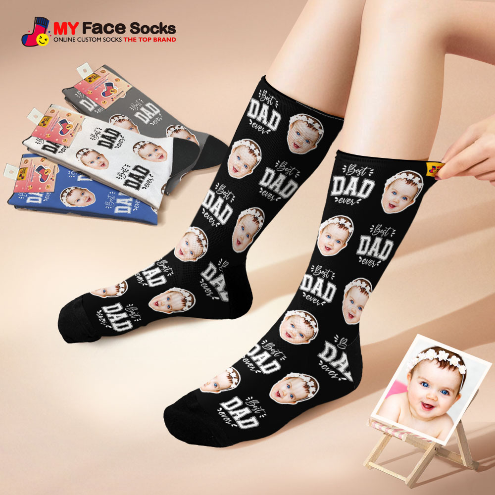 Custom Best Dad Ever Photo Print Socks Colorful Dad Socks Personalized Custom Design Best Fathers Day Gift