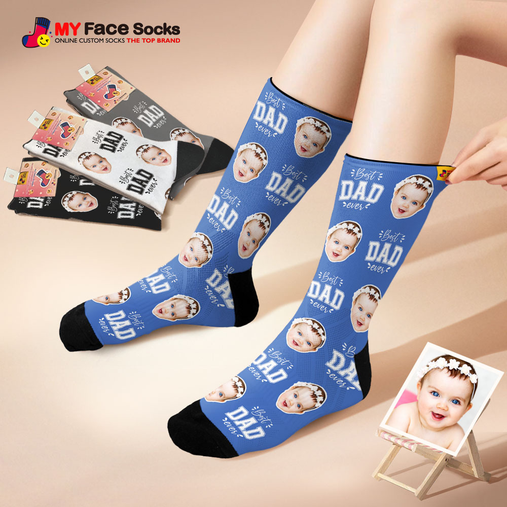 Custom Best Dad Ever Photo Print Socks Colorful  Dad Socks Personalized Custom Design Best Fathers Day Gift 