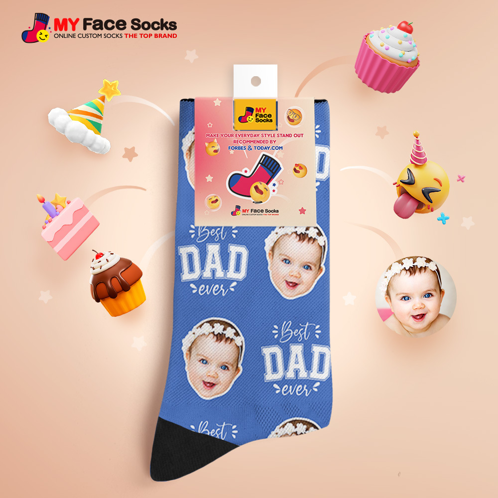 Custom Best Dad Ever Photo Print Socks Colorful Dad Socks Personalized Custom Design Best Fathers Day Gift