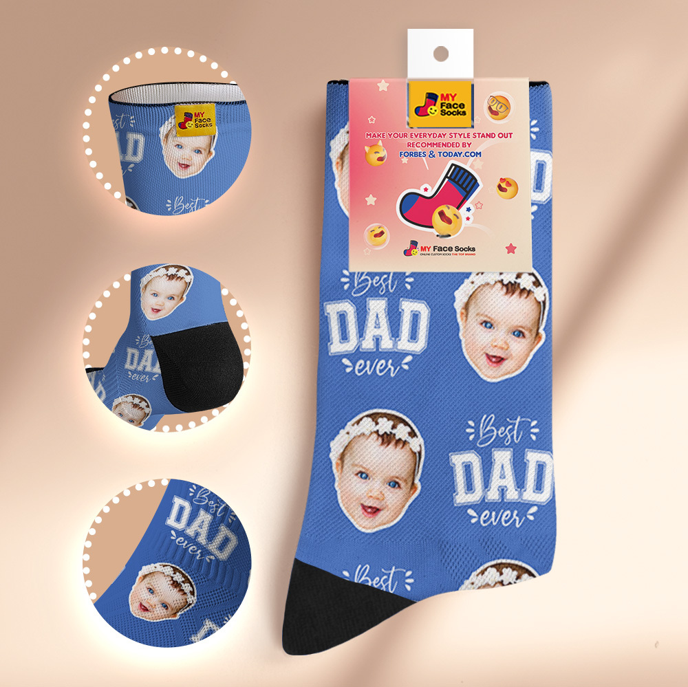 Custom Best Dad Ever Photo Print Socks Colorful  Dad Socks Personalized Custom Design Best Fathers Day Gift 