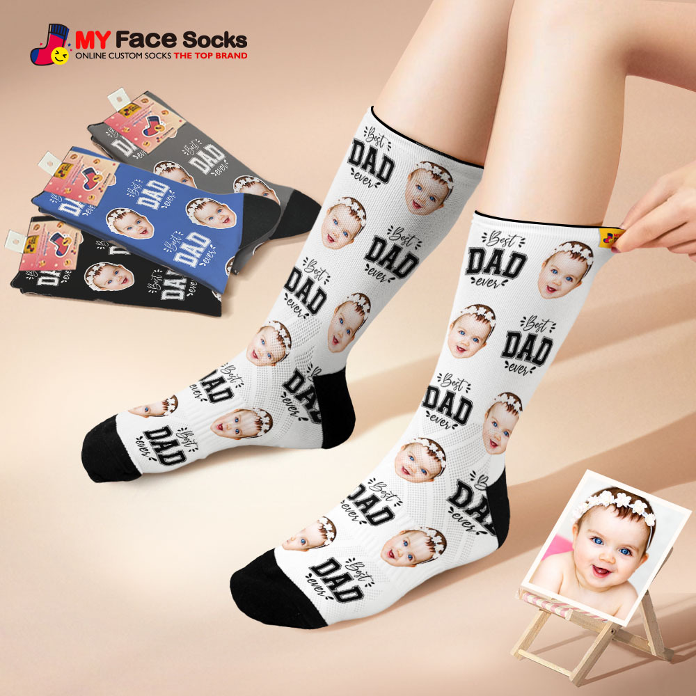 Custom Best Dad Ever Photo Print Socks Colorful Dad Socks Personalized Custom Design Best Fathers Day Gift