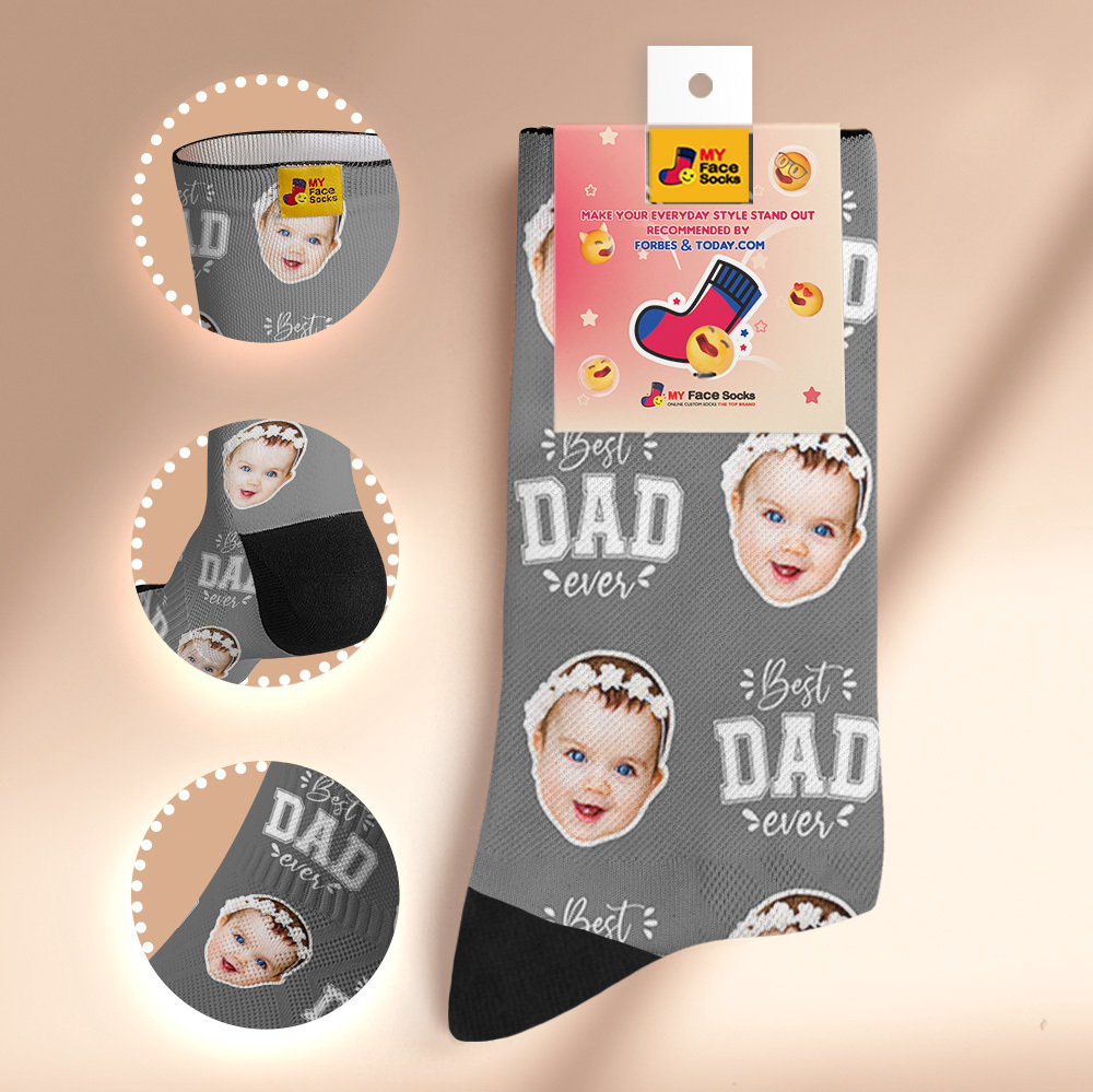 Custom Best Dad Ever Photo Print Socks Colorful  Dad Socks Personalized Custom Design Best Fathers Day Gift 