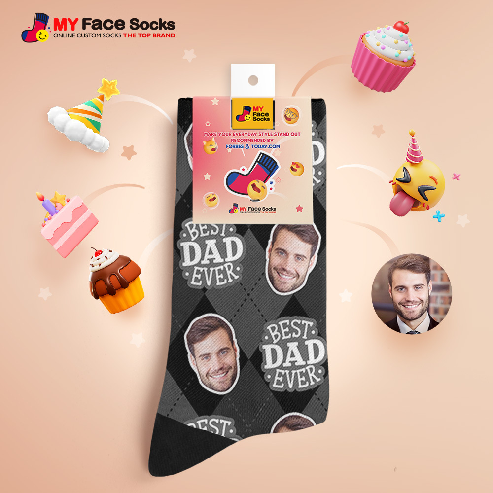 Custom Best Dad Ever Photo Print Socks Colorful Dad Socks Personalized Custom Design Best Fathers Day Gift