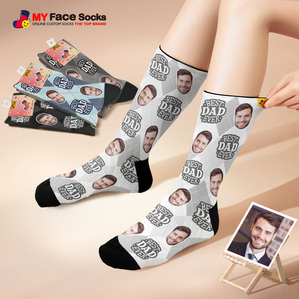 Custom Best Dad Ever Photo Print Socks Colorful Dad Socks Personalized Custom Design Best Fathers Day Gift