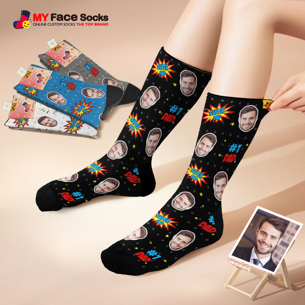 Custom Best Dad Ever Photo Print Socks Colorful Dad Socks Personalized Custom Design Best Fathers Day Gift