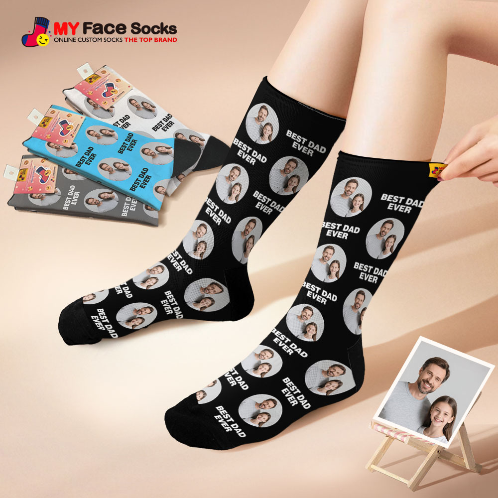 Custom 1 Photo Message Socks Photo Print Socks Colorful Dad Socks Personalized Fathers Day Gift
