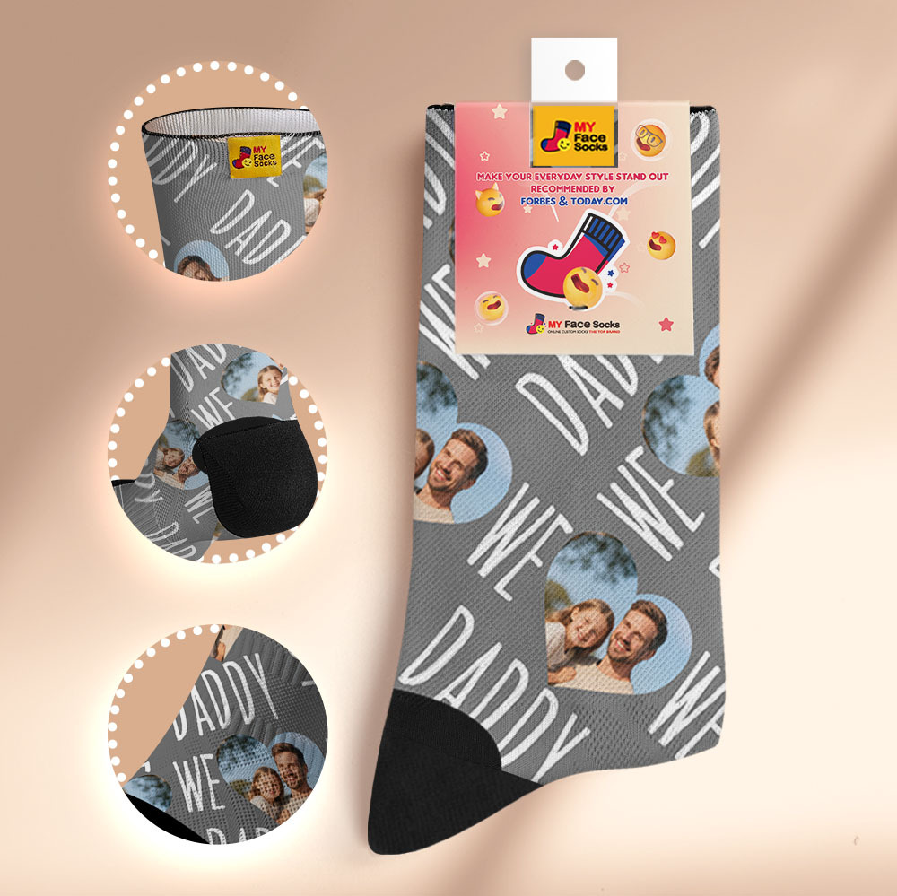 Custom 1 Photo Message Socks Photo Print Socks Colorful Dad Socks Personalized Fathers Day Gift