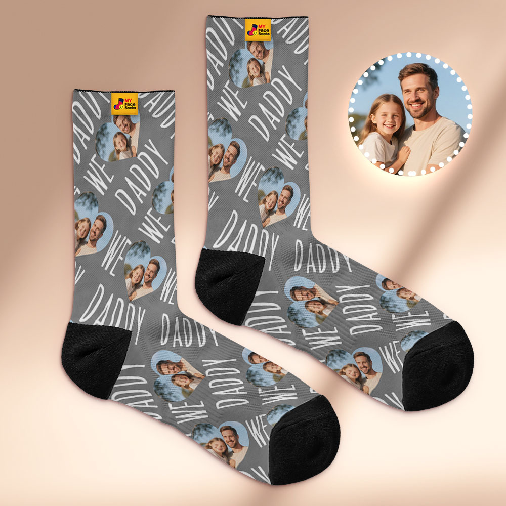Custom 1 Photo Message Socks Photo Print Socks Colorful Dad Socks Personalized Fathers Day Gift