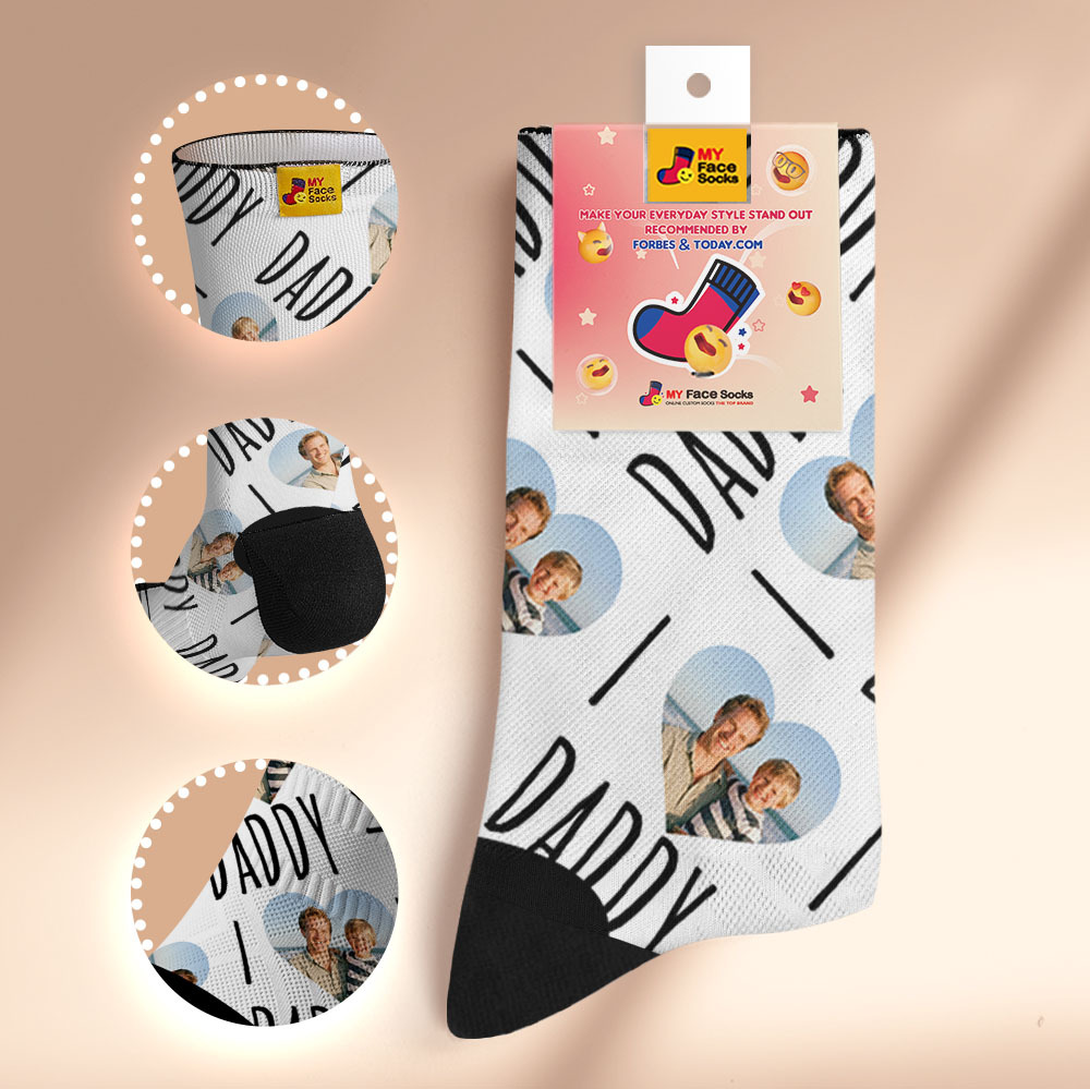 Custom 1 Photo Message Socks Photo Print Socks Colorful Dad Socks Personalized Fathers Day Gift