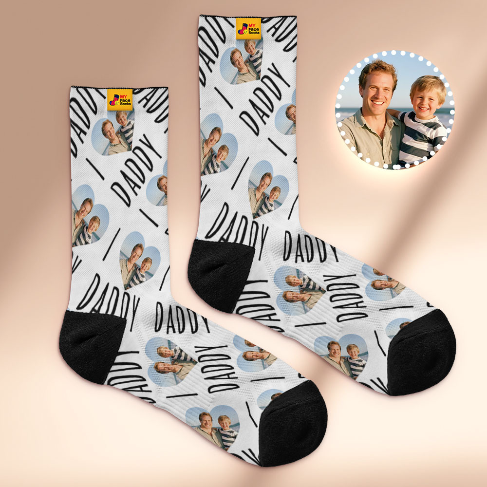 Custom 1 Photo Message Socks Photo Print Socks Colorful Dad Socks Personalized Fathers Day Gift