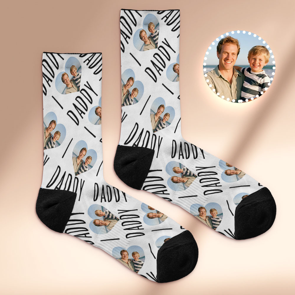 Custom 1 Photo Message Socks Photo Print Socks Colorful Dad Socks Personalized Fathers Day Gift