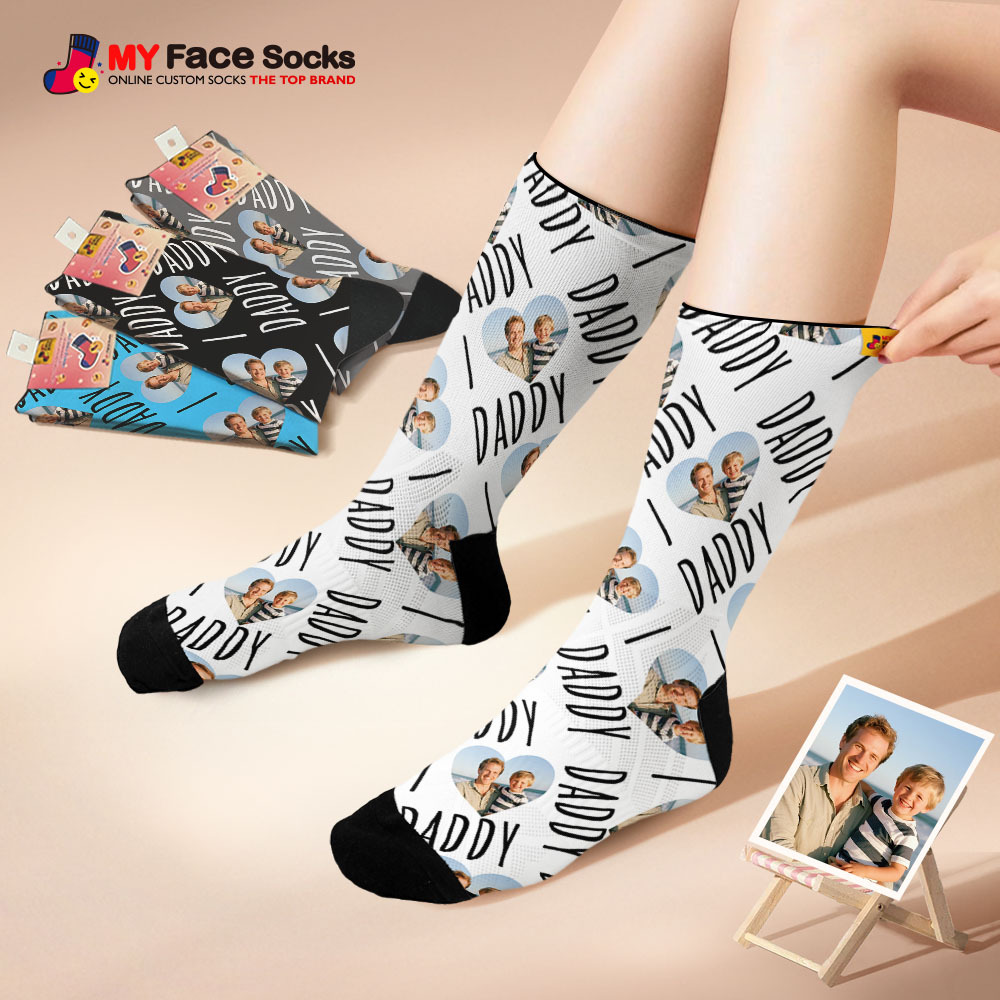 Custom 1 Photo Message Socks Photo Print Socks Colorful Dad Socks Personalized Fathers Day Gift